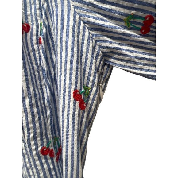 Boden NWT Bria Blue Striped Seersucker Cherry Embroidered A-Line Midi Dress - Picture 12 of 14